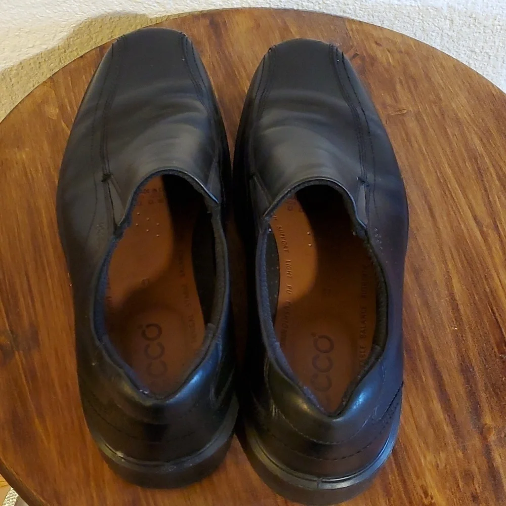 Ecco- Mens Black Leather Slip On Loafers Dress Shoes Comfort New! Sz.13